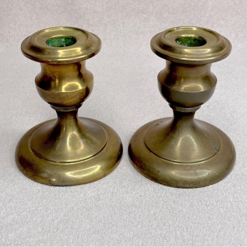Vintage Brass Candle Holders Pair Mid-Century Modern VTG Retro 60s Traditional